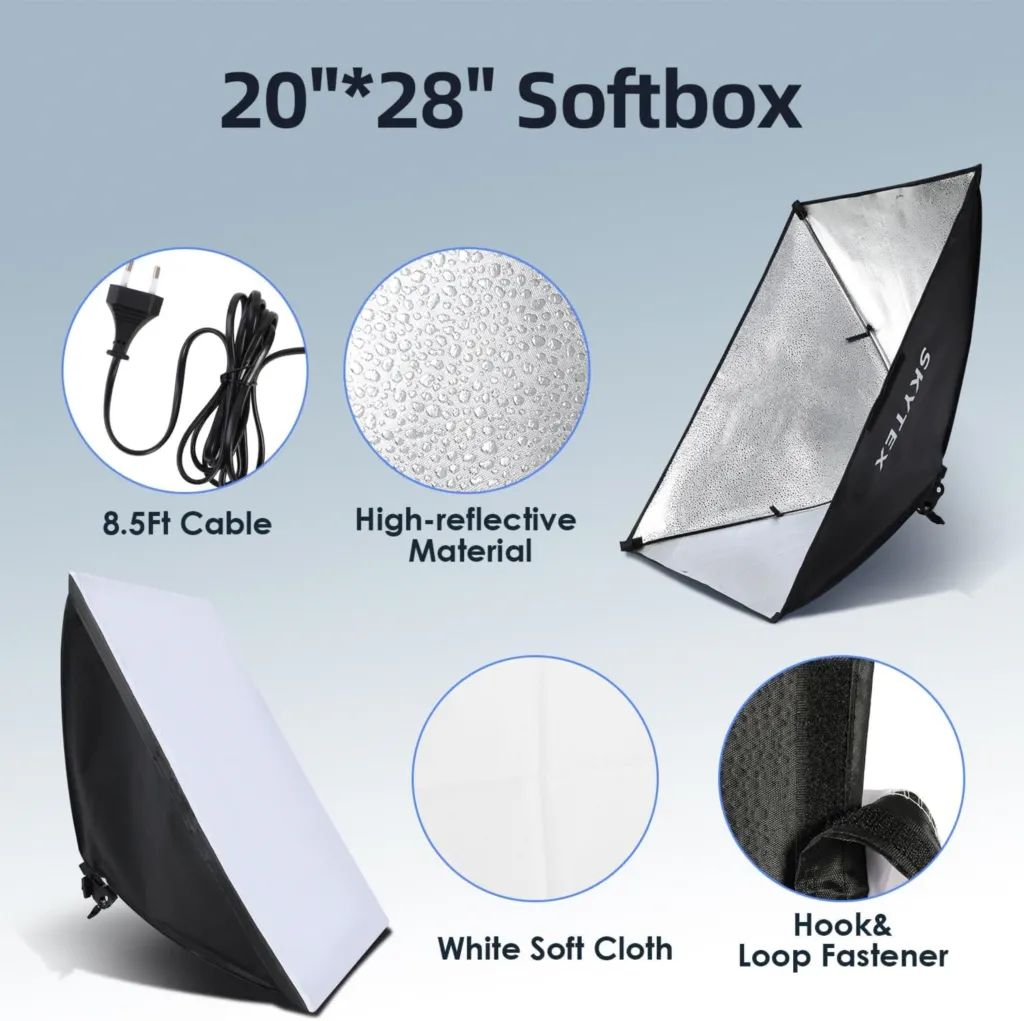 Skytex Softbox Lighting Kit (2-Pack) - 20x28in, 85W LED Bulbs, Adjustable 2700-6400K
